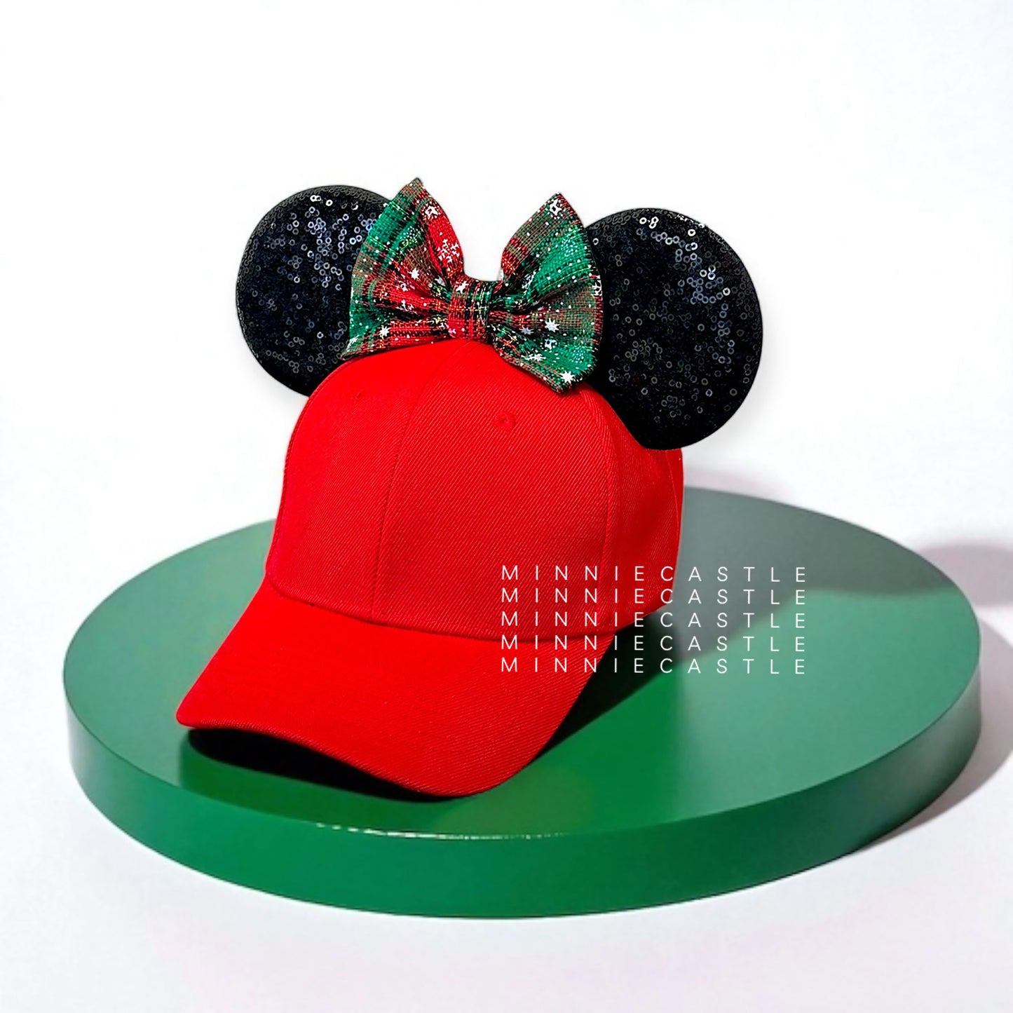 Christmas Plaid Bow Mouse Ears Baseball Cap