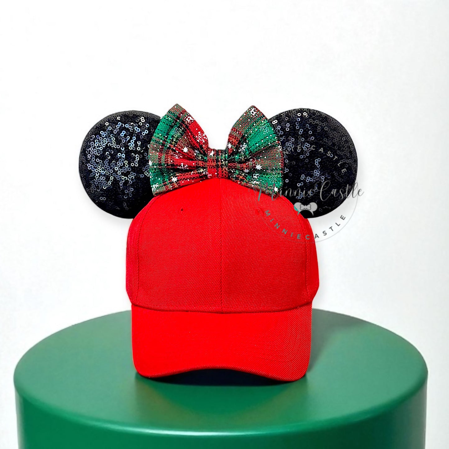 Christmas Plaid Bow Mouse Ears Baseball Cap