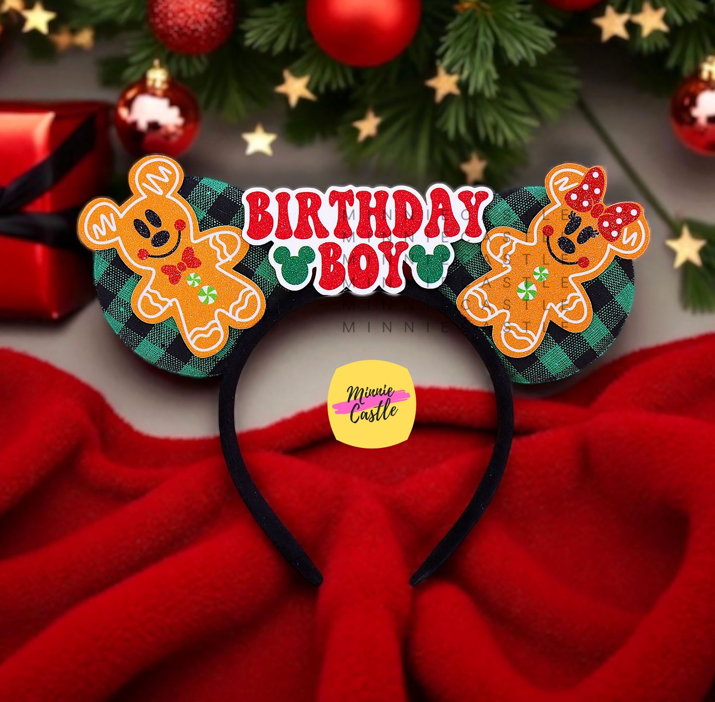 Birthday Boy Christmas Mouse Ears with Mickey Gingerbread