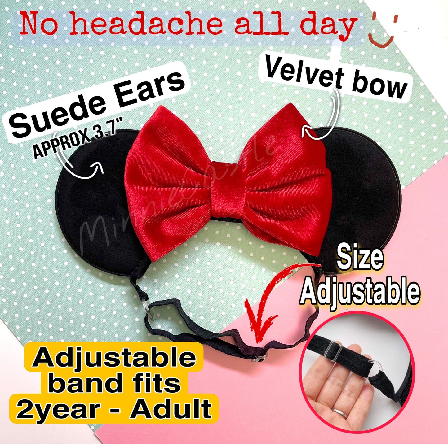 Velvet Mickey Ears (Elastic Band)