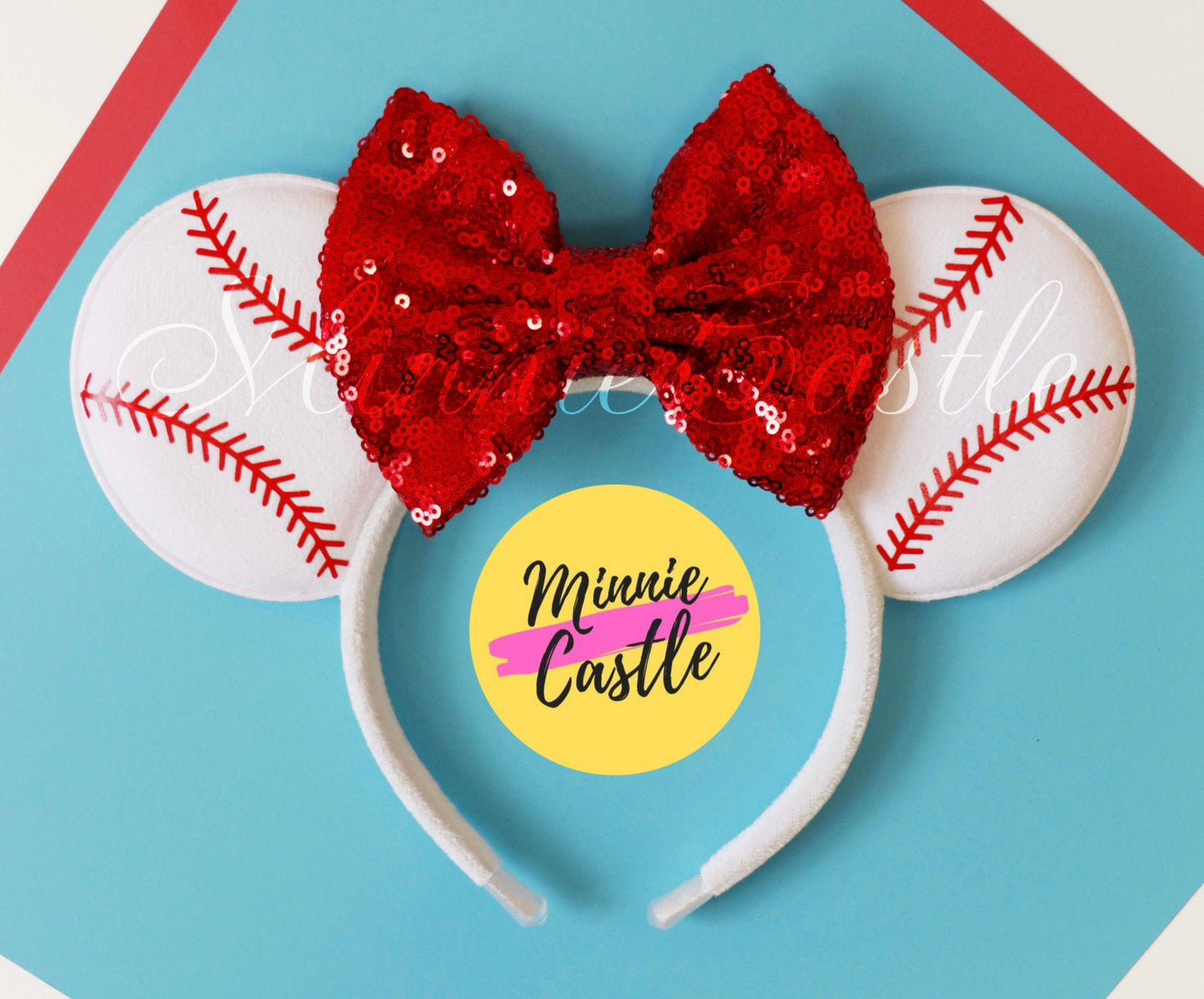 Baseball Sports Mouse Ears with Sequin Bow