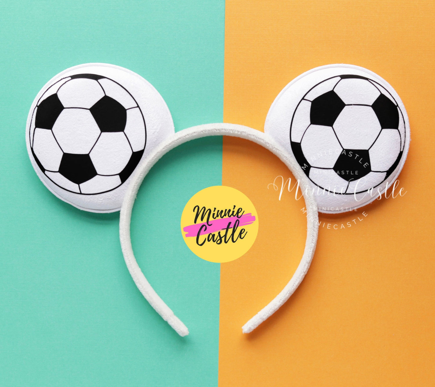 Soccer Ball Minnie Ears with Sequin Bow