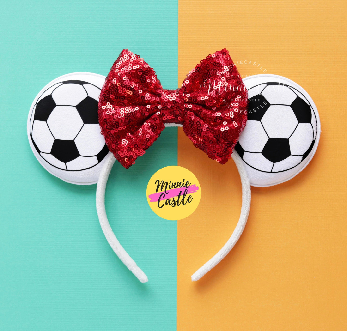 Soccer Ball Minnie Ears with Sequin Bow