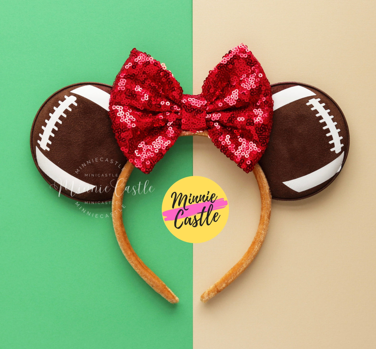 Football Sport Mouse Ears with Sequin Bow