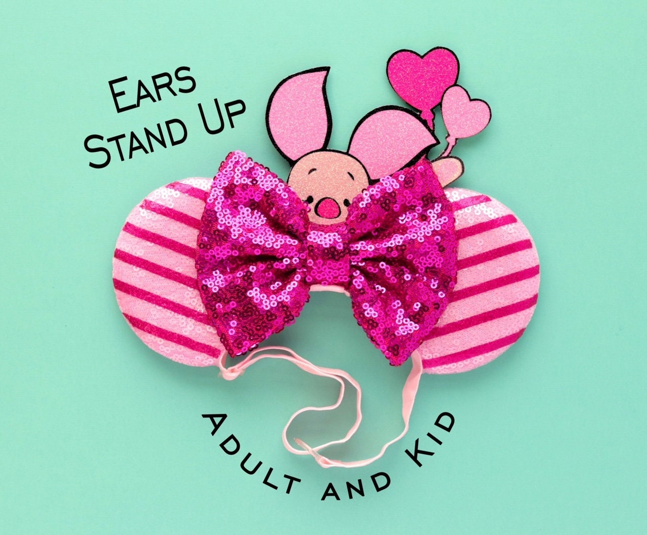 Pink Piggy Mouse Ears (Elastic Headband)