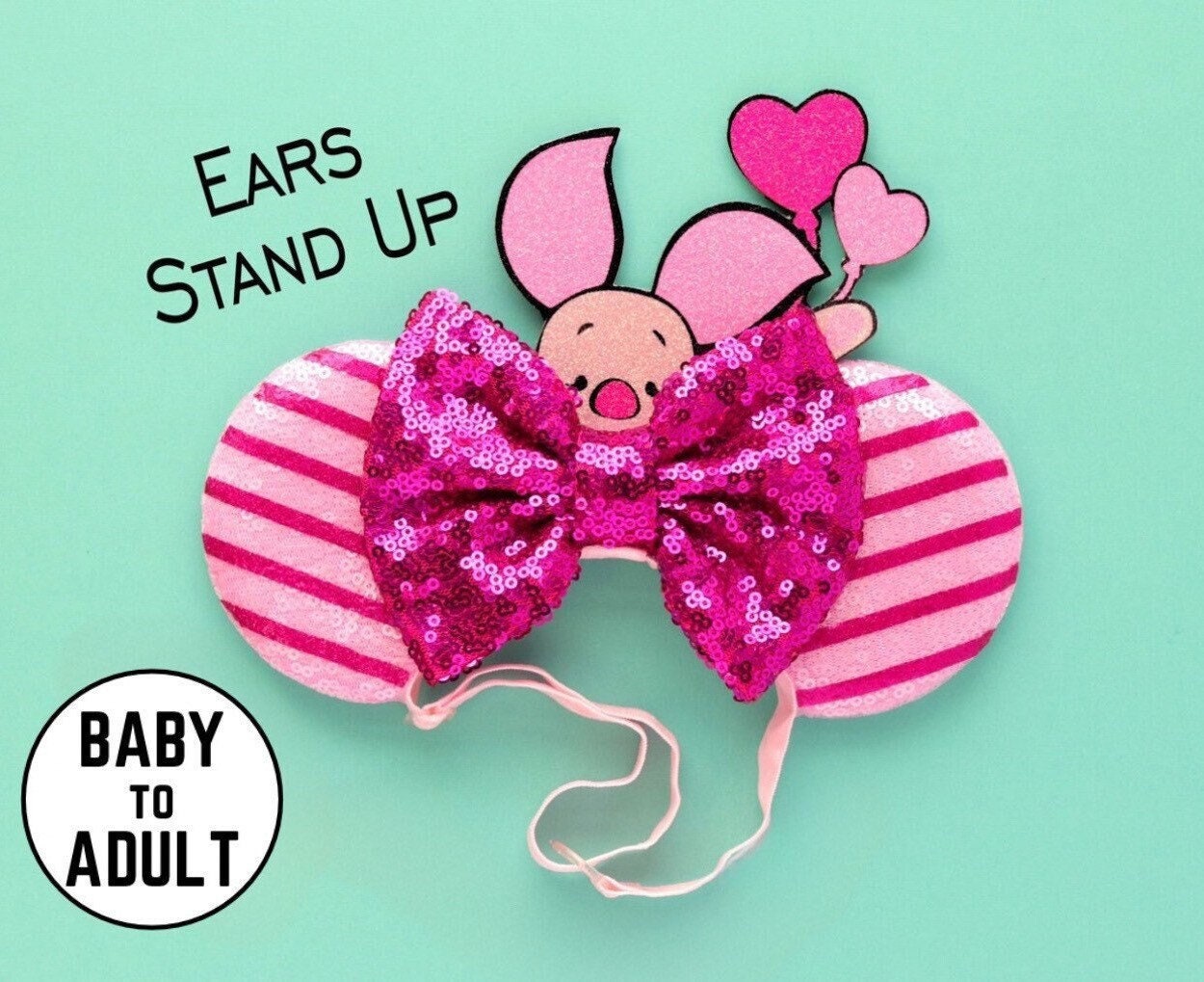 Pink Piggy Mouse Ears (Elastic Headband)