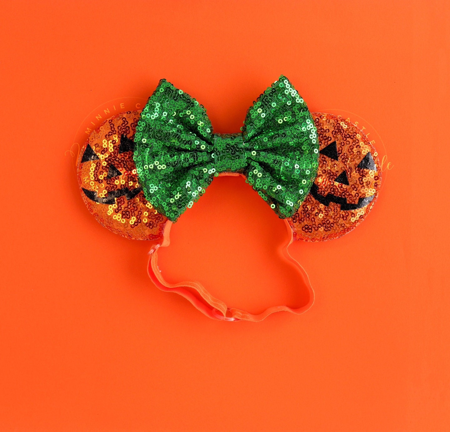 Halloween Pumpkin Face Mouse Ears (Elastic Headband)