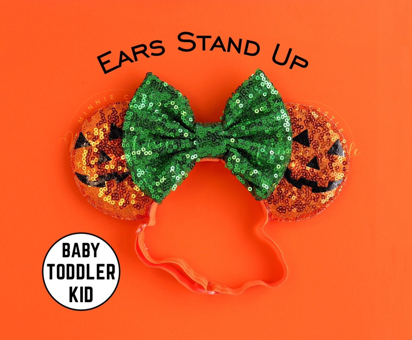 Halloween Pumpkin Face Mouse Ears (Elastic Headband)