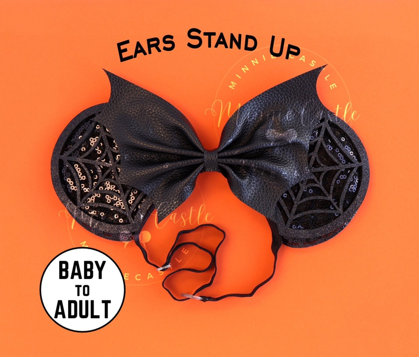 Halloween Bat Bow with spider Web Mouse Ears (Elastic Headband)