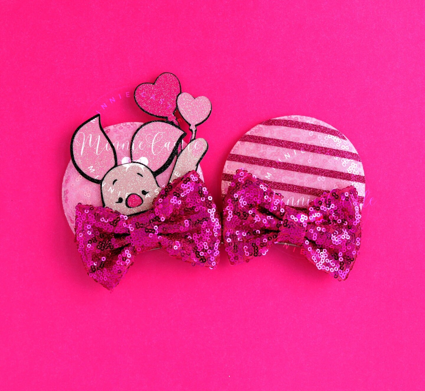 Pink Piggy Mouse Ears Hair Clips