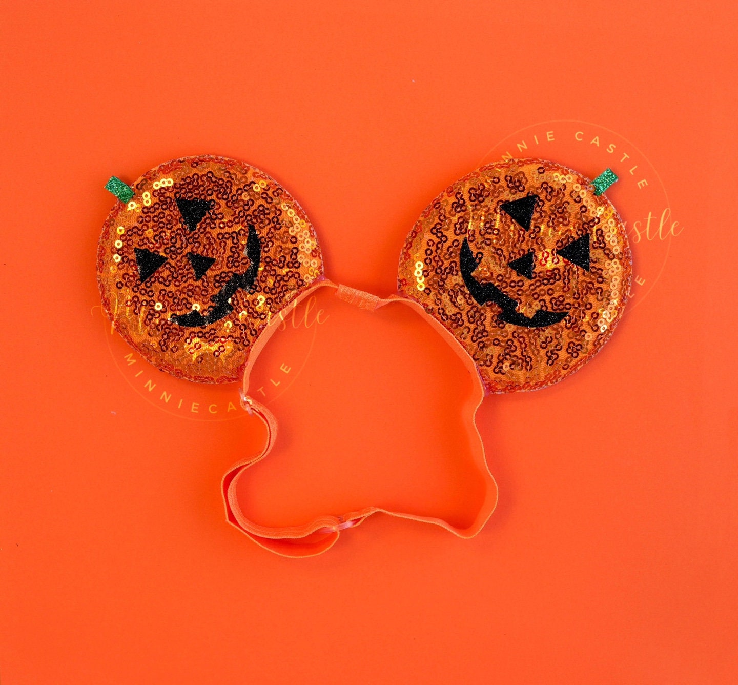 Halloween Pumpkin Face Mouse Ears (Elastic Headband)