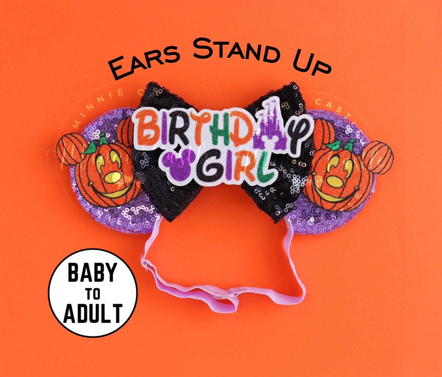 Halloween Birthday Pumpkin Carve Face MouseEars (Elastic Headband)