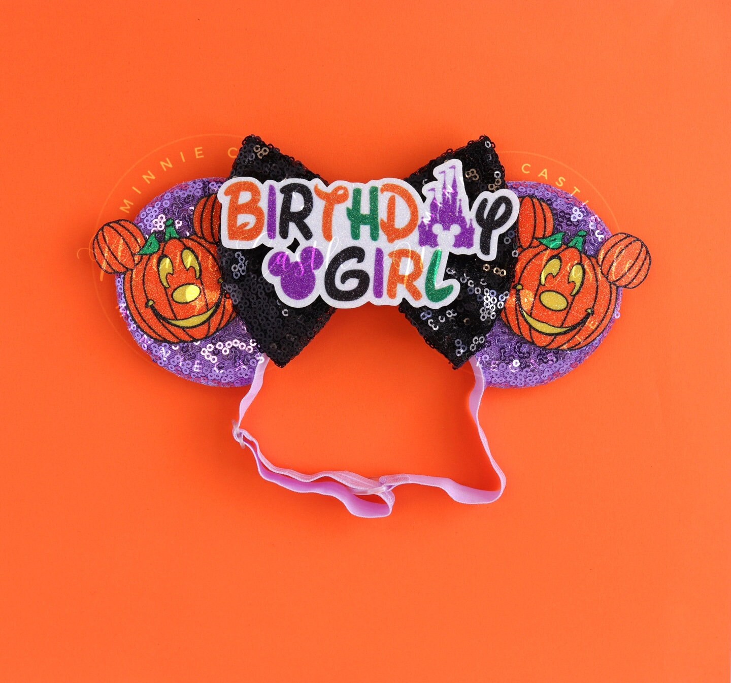 Halloween Birthday Pumpkin Carve Face MouseEars (Elastic Headband)