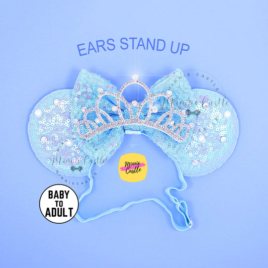Blue Mouse Ears with Tiara (Elastic Band)