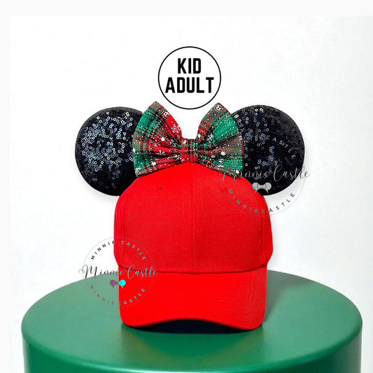 Christmas Plaid Bow Mouse Ears Baseball Cap