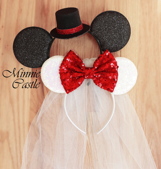 Bride & Groom Mickey Ears w Veil
