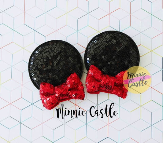 Red Black Sequin Ears Hair Clips