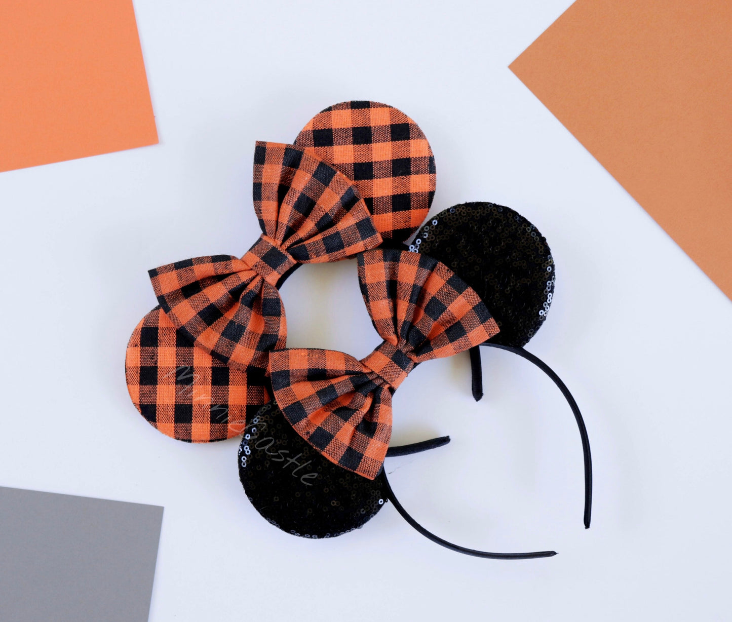 Black and Orange Plaid Bow Ears
