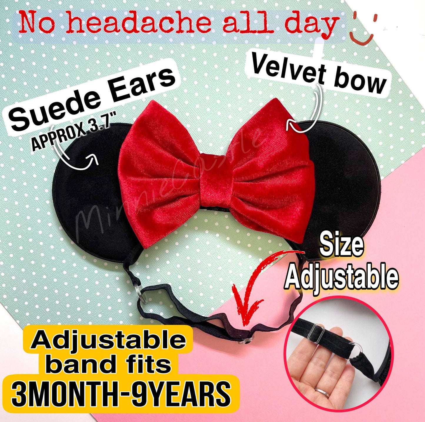Velvet Mouse Ears (Elastic Band)