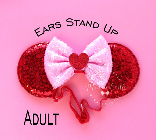Pink Red Hearts Ears (Elastic Band)