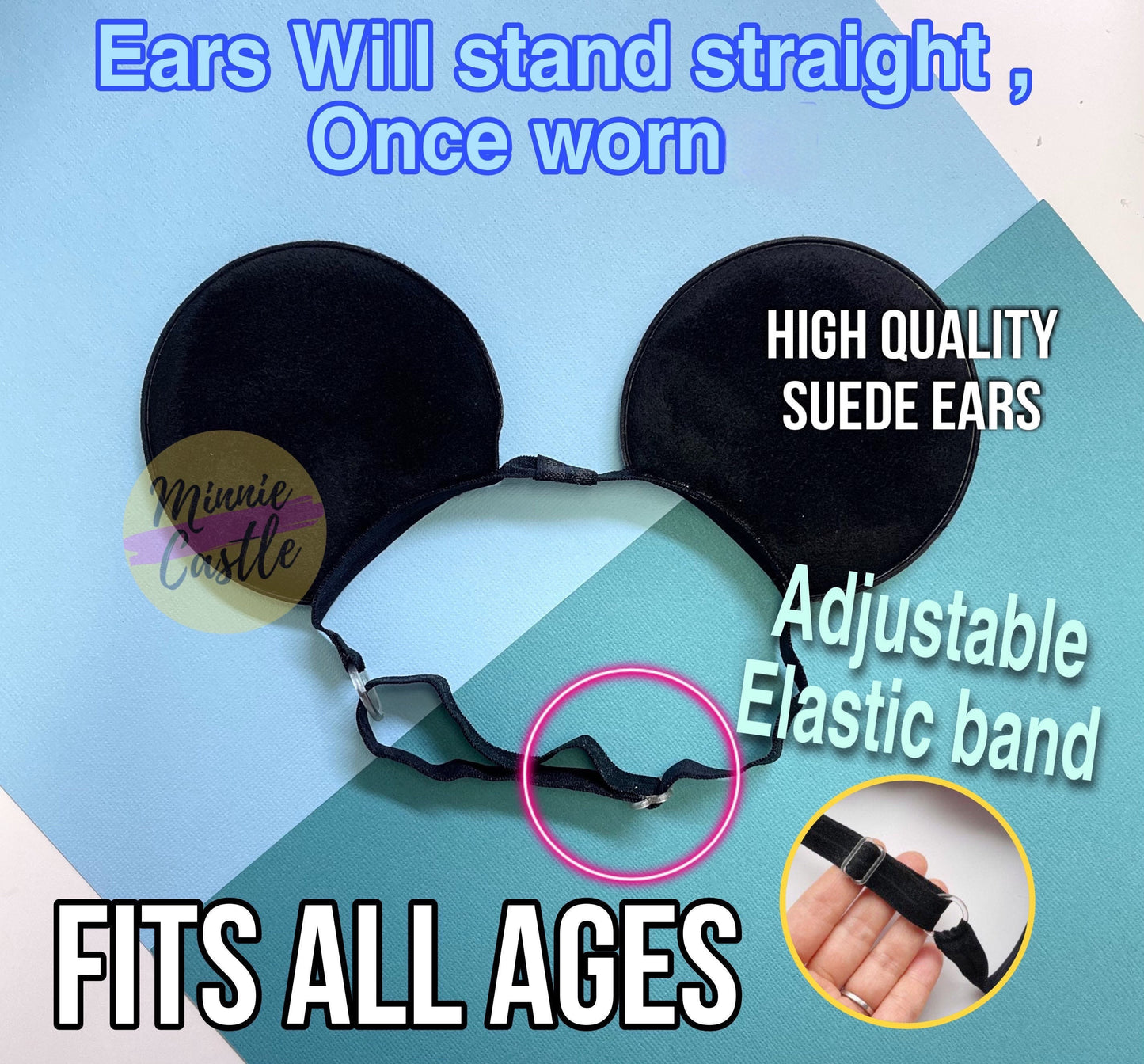 Pastel Rainbow Mickey Pearl Mouse Ears (Elastic Band)