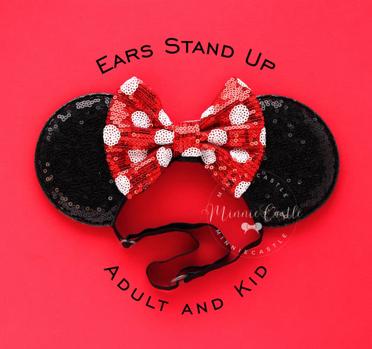 Red white polka dot Minnie Ears (Elastic Band)