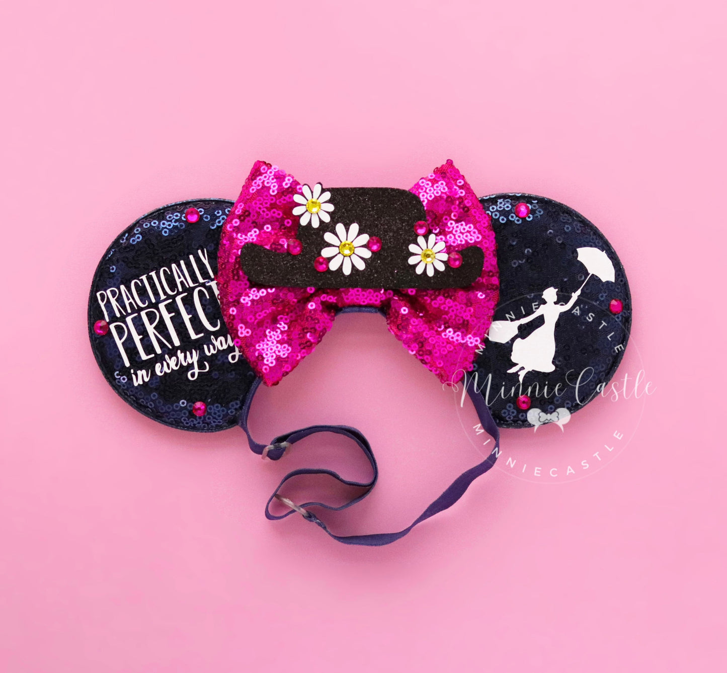 Mary Poppin Minnie Ears (Elastic Band)