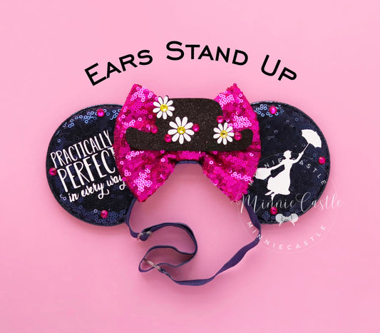 Mary Poppin Minnie Ears (Elastic Band)