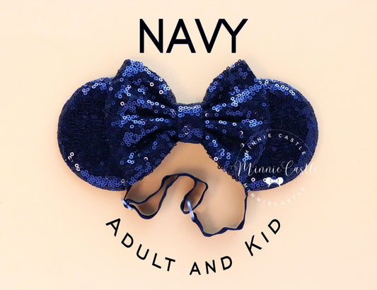 Navy Minnie Ears (Elastic Band)