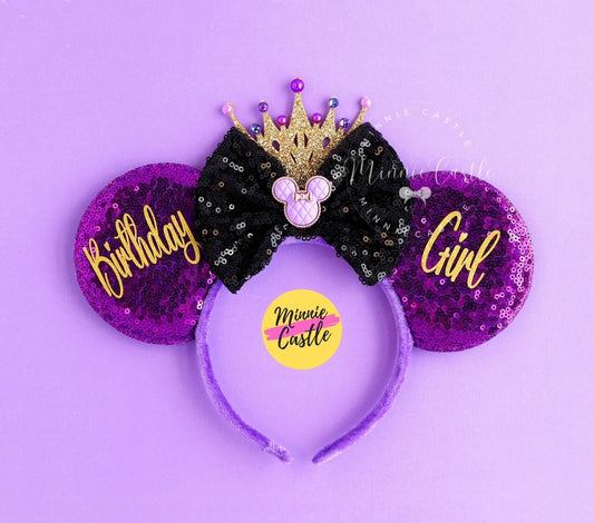 Purple Birthday Ears with Gold Crown
