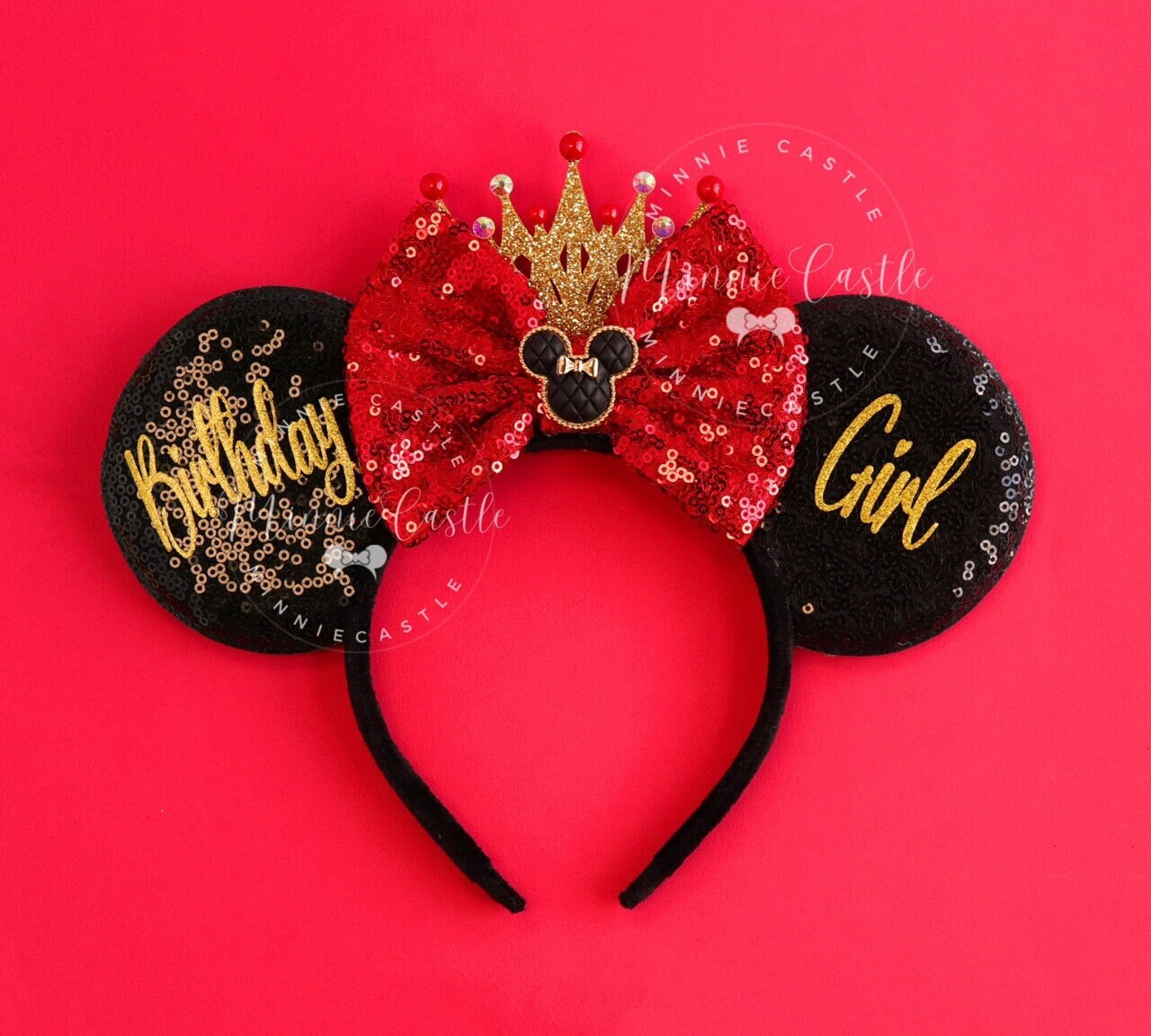 Red Black Birthday Ears with Gold Crown