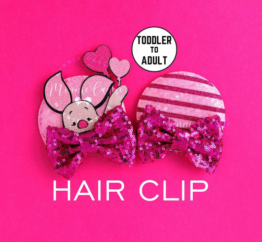 Pink Pig Mickey Ears Hair Clips