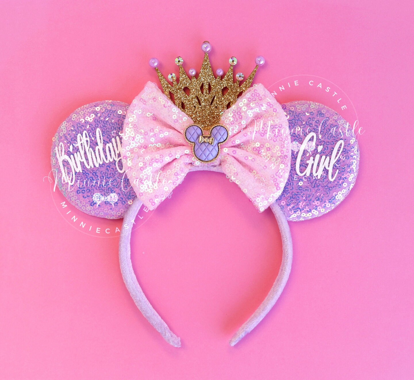 Lilac Pink Birthday ears with Gold Crown