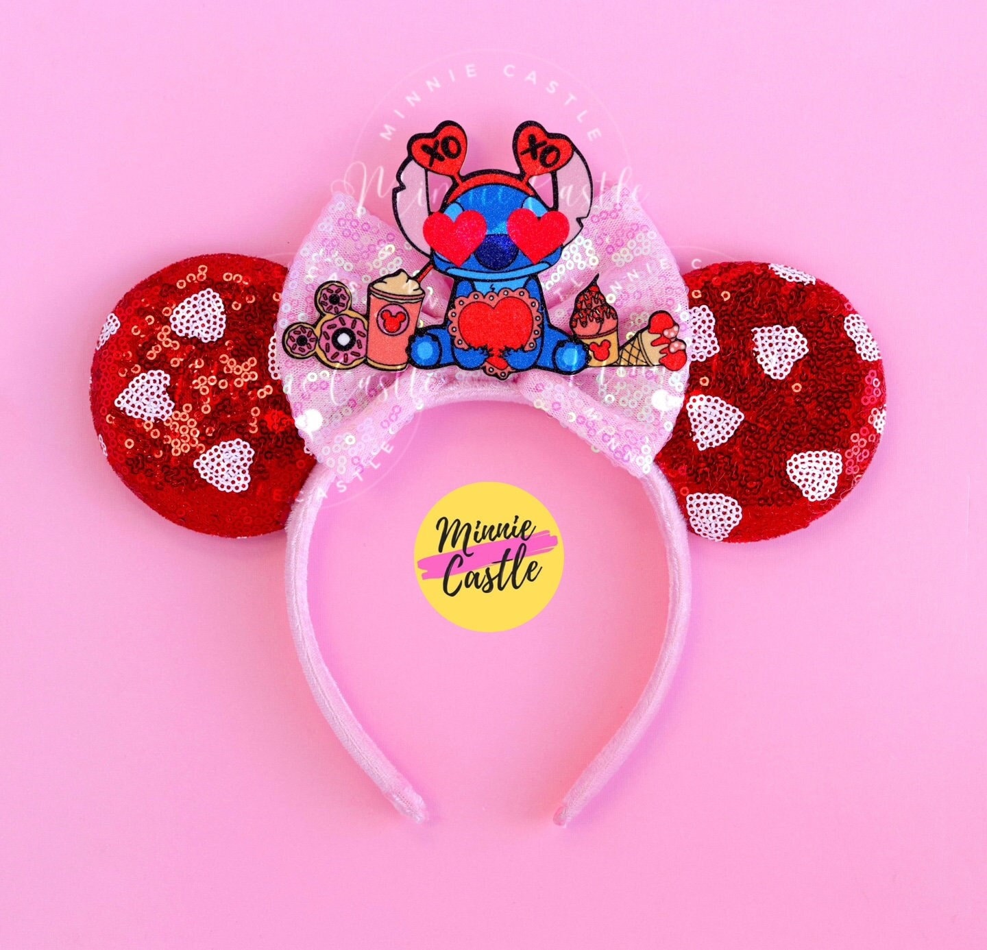 Hawaiian Stitch Valentines Day Mickey Ears