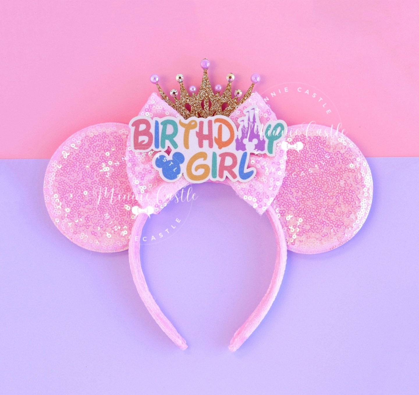 Pink Minnie ears with Gold Crown