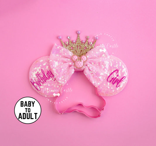 Pink Birthday Mickey Ears (Elastic Band)
